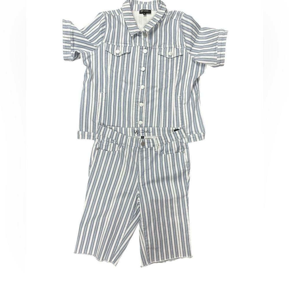 DG2 By Diane Gilman - NWOT 2 Pc Striped Denim Shirt/Jacket  and Capri Set
